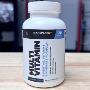 A bottle of Transparent Labs Multivitamin