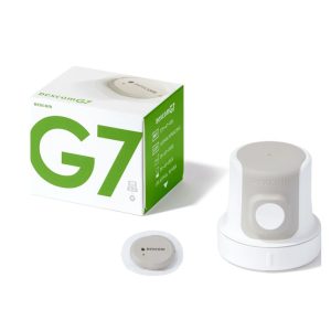 glucose monitors dexcom g7 sensor/transmitter on a white background