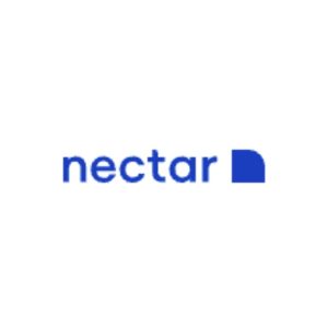 A white logo featuring the text "nectar" with a simple graphic element resembling a half-filled rectangle, placed against a plain white background.