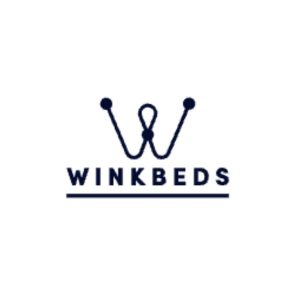 The WinkBeds logo featuring a stylized "W" with two dots on top, resembling a bed or a smiley face, and the text "WINKBEDS" underneath.