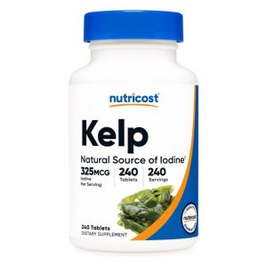 a bottle of iodine supplement nutricost kelp tablets