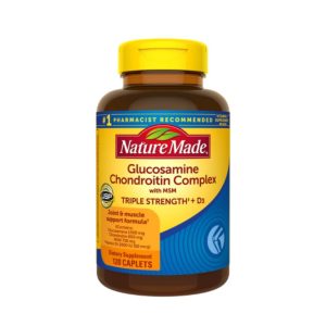 A NatureMade Glucosamine Chondroitin with MSM bottle.