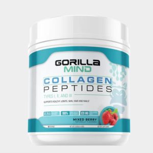 A bottle of Gorilla Mind Collagen Peptides.