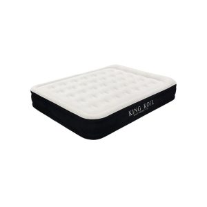 A King Koil air mattress isolated on a white background, featuring a white top and black sides with the brand name prominently displayed.