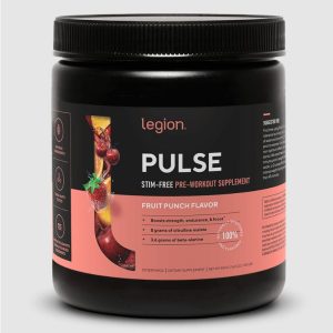 A bottle of Legion Athletics pre-workout.