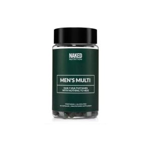 Green bottle of Naked Nutrition Men’s Multi daily multivitamin, containing 60 capsules.