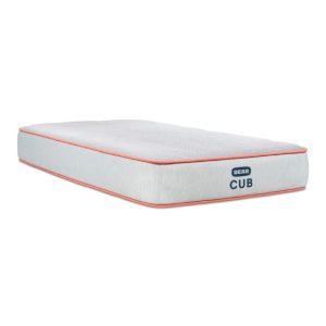 A Bear Cub mattress with white fabric and orange piping, placed on a plain white background.