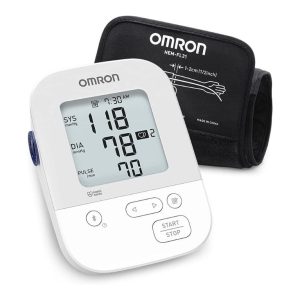 blood pressure monitors omron silver wireless upper arm on a white background