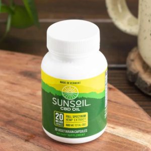 Sunsoil CBD oil bottle with 20mg full spectrum hemp extract