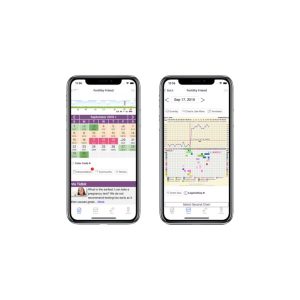 Fertility Friend app displaying chart-based fertility data with customizable inputs for temperature tracking.