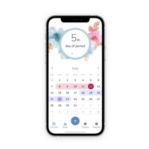 My Calendar period tracking app with a floral design and a calendar displaying current menstrual cycle.