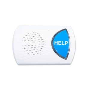 MobileHelp Wired home medical alert system with large blue help button on a white speaker unit