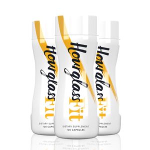 Hourglass Fit dietary supplement for weight loss in a sleek white bottle