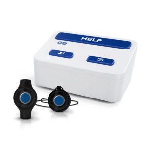 Lifeline HomeSafe Cellular Medical Alert System with black wearable help buttons