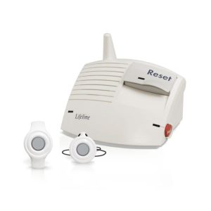 Lifeline HomeSafe Landline Medical Alert System with white wearable help buttons