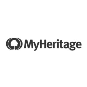 MyHeritage logo in black and white with tree icon