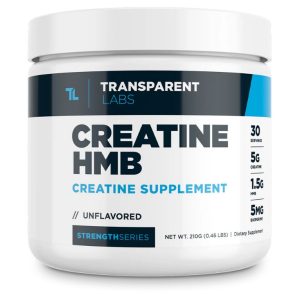 Transparent Labs Creatine HMB – StrengthSeries creatine supplement featuring 5g creatine and 1.5g HMB per serving for performance.