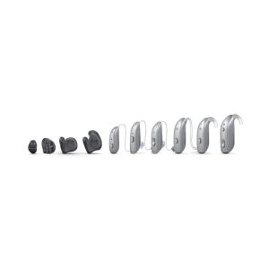 Different types of ReSound Nexia hearing aids lined up.