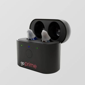 go prime hearing aids in sleek black charging case