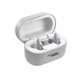 Lexie-powered hearing aids by Bose in a white charging case