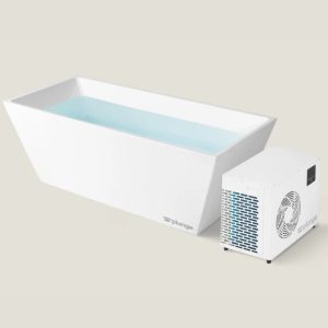 The Plunge cold plunge tub with minimalist white design and separate cooling unit